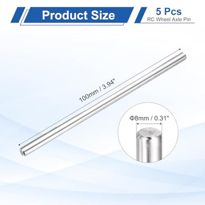 MECCANIXITY 5 Pack Dowel Pin Wheel, 8x100mm Steel Hex Wheel Hub Nut Pin Replacement for DIY RC Car Truck Boat Helicopter Model Part, Silver - size: 8x100mm