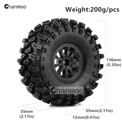 2.2 RC Crawler Tires And Wheels Beadlock Rims 1/10 RC Rubber Slingers Grappler Mud Tyres OD 136mm For 1:10 Rock Crawler Car Axial SCX10 90047 D90 TF2 Tamiya CC01 Traxxas TRX4 RGT 4PCS (Orange) - color: Orange
