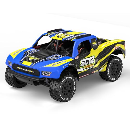 ZD Racing SC12 1/12 4WD Brushless RC Short-Course Truck RTR, 75+ km/h (46+ MPH) High Speed, 3S 2200mAh Battery, LED Lights, All-Terrain Tires, Aluminum Chassis, RC Car for Adults & Teens 14+(yellow) - color: Yellow