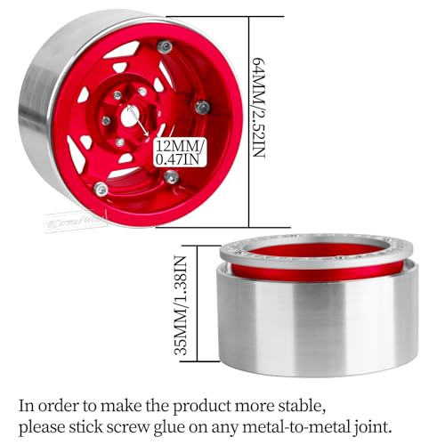 2.2" RC Beadlock Wheels, Aluminum Alloy Rims Compatible with 1/10 SCX10 Capra TRX4 Gen8 Everest Gen7 Pro AMG 6x6 Off-Road Truck,RCarmubWow 2.2 Beadlock Wheel for 1/10 Rock Crawler,Red - color: Red(4pcs)