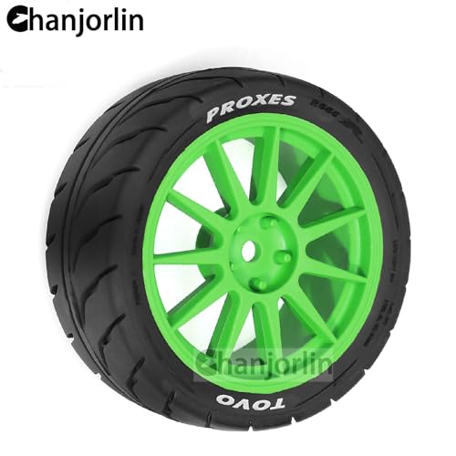 1/10 RC On Road Racing Tires and Wheels 12mm Hex OD 2.72'' RC Rally Street Tyres for 1:10 Scale Touring Drift Car Tamiya TT01 TT02 XV01 TA06 A959 PTG2 HPI KYOSHO HSP Traxxas 4PCS (Green) - color: Green