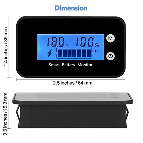 7-100V IPX7 Waterproof Battery Monitor Blue LCD with Buzzer Alarm &Temp - color: Blue