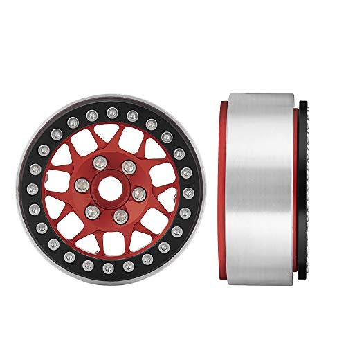 4pcs Aluminum Alloy 2.2inch Beadlock Wheels Rims for Axial Wraith SCX10 TRX4 1/10th RC Rock Crawler Car (Red) - color: Red