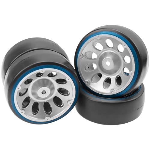 1/10 RC Drift Car Tires 12mm Hex Hub Wheel Rims & Hard Plastic Tyre 6 Spoke Compatible with Traxxas HSP Tamiya Kyosho HPI Redcat 1/10 On-Road RC Drift Drifting Car
