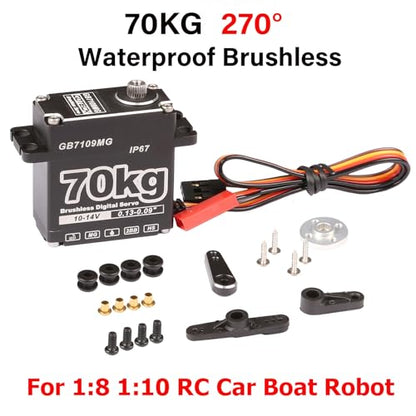 GOTECK 70KG Brushless Digital Servo,High Voltage 14V Metal Gear Waterproof Steering Servo with 25T Servo Horn for 1/8 1/10 RC Crawler Car,Robot,Boat,Truck Robot Parts (GB7109MG-270°)