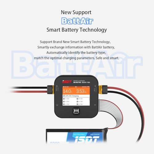 ISDT Q6 Retro Lipo Battery Charger Discharger DC 350W 16A Smart RC Battery Charger for 2~6S Lithium LiHv LiIon Life NiMH Ni-Cd/Pb Lipo Battery Balance Charger, with LCD Display