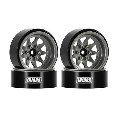 INJORA -4.05mm Offset Steel 1.3" Wheels for 1/24 1/18 RC (Titanium Grey) - color: Titanium Grey