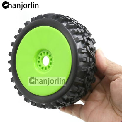1/8 Buggy Tires OD 118mm and Wheels 17mm Hex Rubber RC Off Road Tyres for 1:8 Scale Buggy Truck Car HSP Kyosho MP10 VRX HPI Hobao ARRMA Typhon 6S 3S Talion Traxxas Losi 8ight 4PCS (Green) - color: Green