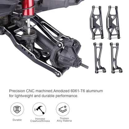 RC Suspension Arms Aluminum Front & Rear Upper Lower Arms Kit for Traxxas WideMaxx 8995 8998 8999 Upgrade Parts, 8PCS (Black) - color: Black