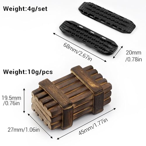 1/24 1/18 Scale RC Crawler Accessories Compatible with 1/24 SCX24 1/18 TRX4M Car Roof Kit with Luggage Net, ARB Bag, Recovery Boards, Shovel, Toolboxes, Wood Box, Luggage Box - color: Black