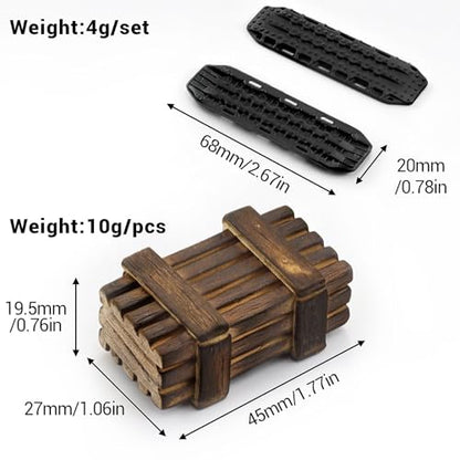 1/24 1/18 Scale RC Crawler Accessories Compatible with 1/24 SCX24 1/18 TRX4M Car Roof Kit with Luggage Net, ARB Bag, Recovery Boards, Shovel, Toolboxes, Wood Box, Luggage Box - color: Black