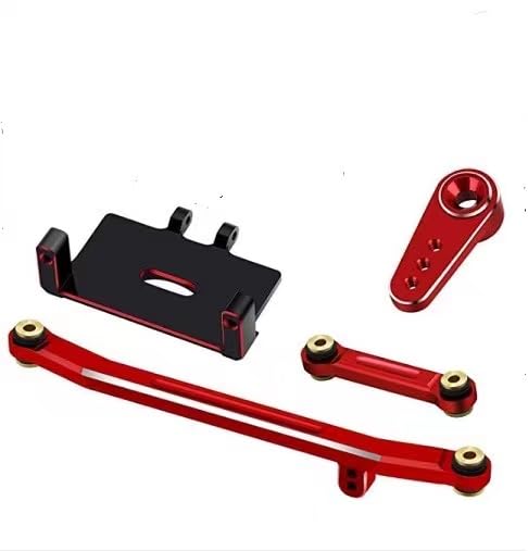 RC Servo Mount Bracket RC Servo Arm and Steering Links RC Aluminum Steering Linkage Steering Link for ES08MA II for Axial SCX24 RC Car Crawler Boat Model Upgrade Parts (Red)