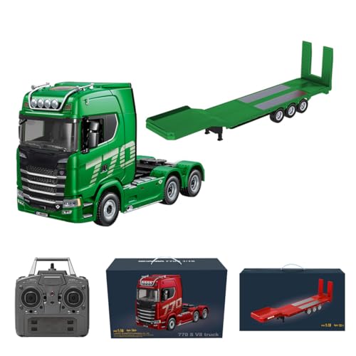 770S 1/18 RC Semi Trailer, 6x4 Heavy Duty Tractor Truck with Rear Wheel Drive, Adult Collectible Model (Green All) - color: Green All