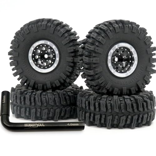 RC 64 * 25mm 1.0 Mud Slingers tires wheels set, 1/18 1/24 1.0 Tires Tyres & 1.0 beadlock wheels (2 offsets option) Rims For RC Mini Crawler 1/24 SCX24 1/18 TRX4M FMS 24 - color: Silver & Black