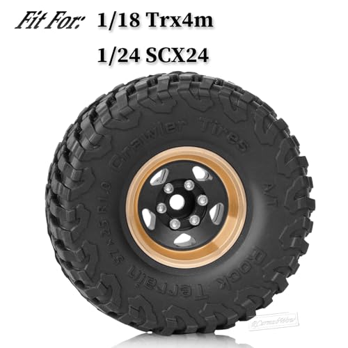 1.0in Beadlock RC Wheels and Tires for 1/18 Trx4m,1/24 SCX24 RC Crawler Car,1.0 Beadlock Rims & 1.0 Beadlock Tires,Brass Wheels Soft Sticky Rubber Tires,4PCS(Style A)