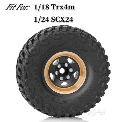 1.0in Beadlock RC Wheels and Tires for 1/18 Trx4m,1/24 SCX24 RC Crawler Car,1.0 Beadlock Rims & 1.0 Beadlock Tires,Brass Wheels Soft Sticky Rubber Tires,4PCS(Style A)