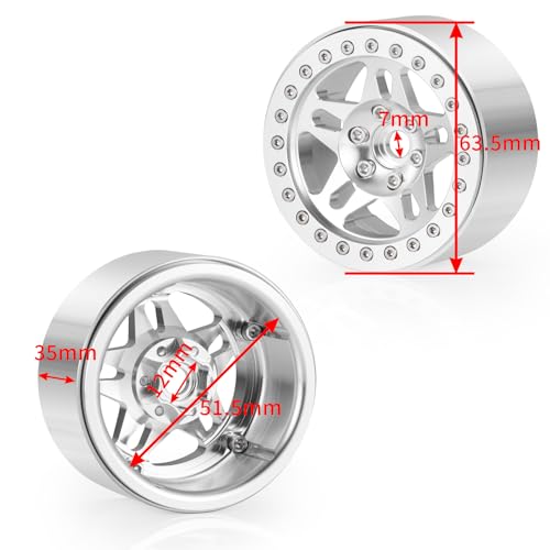 4PCS Aluminum 2.2 Beadlock Wheels Rims Hub for 1/10th RC Crawler Car Wraith RR10 RBX10 SCX10 II III TRX4 D90 D110 (Silver) - color: Silver