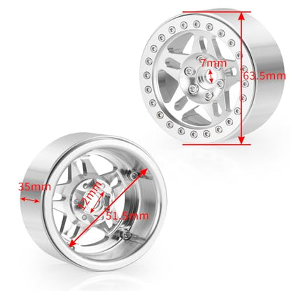 4PCS Aluminum 2.2 Beadlock Wheels Rims Hub for 1/10th RC Crawler Car Wraith RR10 RBX10 SCX10 II III TRX4 D90 D110 (Silver) - color: Silver