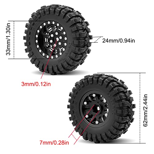 OGRC 1.0 Plus (1.2 Inches) Beadlock Wheel and Tires Set 7mm Negative Offset Wheel Rims SS Super Soft Sticky Tires for TRX4M SCX24 FCX24 AX24 1/24 1/18 RC Crawler Car - 62 * 24mm (Black) - color: Black