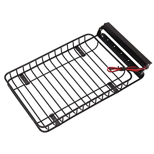 RC Luggage Rack, Heavy Duty Metal Roof Rack with LED Light Bar, RC Vehicle Accessories for Off-Road Adventures, Racing Events, and Camping Trips