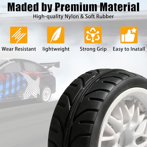 OD 2.55" On Road Rubber Tires Plastic Wheel Rims 12mm Hex Hub Compatible with MJX HSP Tamiya HPI Kyosho Traxxas Sakura Redcat WLtoys 1/10 RC On-Road Racing Touring Car (White) - style: B-White