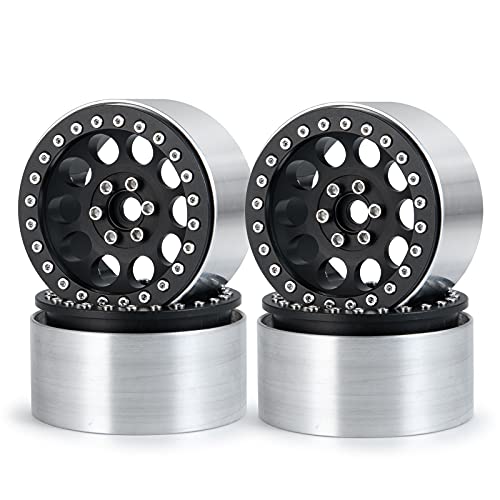 Aluminum 2.2" Beadlock Wheels Rims 35mm for 1/10 RC Crawler Truck Car SCX10,SCX10-II,TRX4,Wraith,4PCS (Black) - color: Black