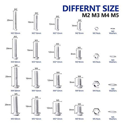 NINDEJIN Metric Button Head Socket Cap Screw Bolts & Flat Washers & Nuts Assortment Kit M2 M3 M4 M5 Stainless Steel Machine Screws Set and Wrench, 880 PCS - size: 880 Hex Round Head Socket Screws Nuts