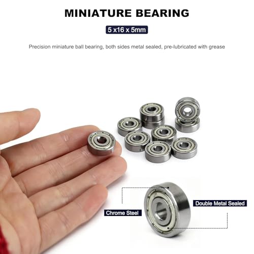 20 PCS 625-ZZ Double Shielded Ball Bearings 5x16x5 mm, Precision P6/ABEC 3, High Speed Chrome Steel, Pre-Lubricated for Smooth RPM Performance - size: 625-ZZ