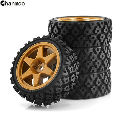 1/10 RC On Road Tires Rubber Rally Tyres and Wheels Rims 12mm Hex for 1/10 Scale RC Racing Drift Car HPI KYOSHO Tamiya XV01 XV02 TA06 TT01 TT02 PTG2 144001 A959 4PCS