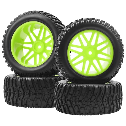 OD 96mm RC Off Road Short Course Truck Tire w/Plastic Rim 12mm Hex Compatible with 1/10 Scale Buggy Car HSP 94170 94155 Wltoys 1/14 144001 124019 RC Car (Green) - color: Green