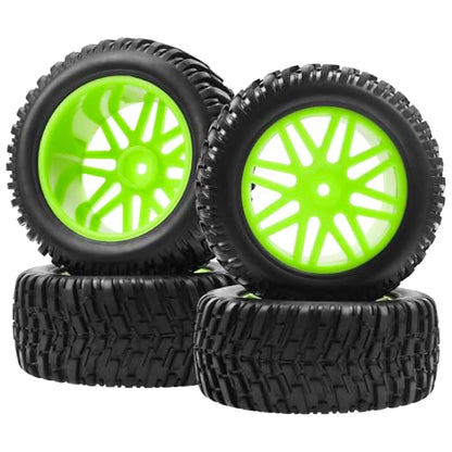 OD 96mm RC Off Road Short Course Truck Tire w/Plastic Rim 12mm Hex Compatible with 1/10 Scale Buggy Car HSP 94170 94155 Wltoys 1/14 144001 124019 RC Car (Green) - color: Green