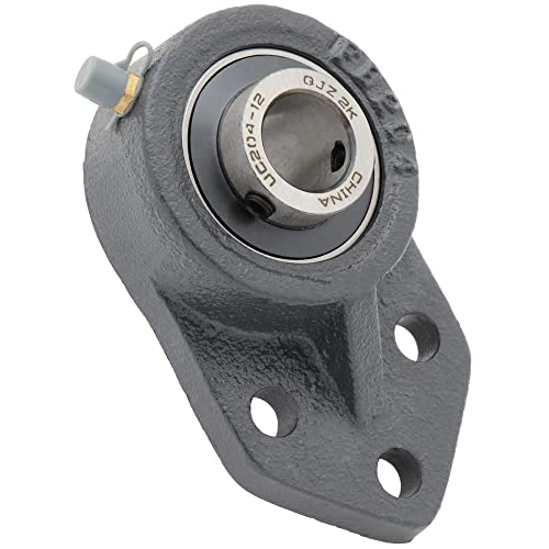 [2-Pack] UCFB204-12 - 3-Bolt Flange-Mount Ball Bearing Unit, Insert Bearing UC204-12, Cast Iron Housing FB204, Bore Shaft 3/4 in (19.05 mm), Set Screw Locking, 4.25 in (107.95 mm) Overall Length
