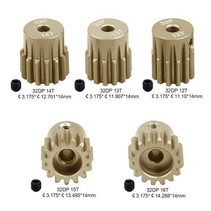 5PCS 32DP 540 Motor Pinion Gear 12T 13T 14T 15T 16T 3.175mm Shaft Pinion | Gears Replacement Parts Set Kit for 1/10 RC Car Brushless Brush Motor - color: Gold 32p 16t-20t