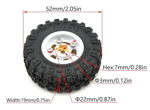 47g Brass Heavy 1.0-2mm Offset Beadlock Wheel Tires Set for 1/18 1/24 RC Crawler (White) TT