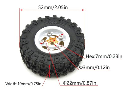 47g Brass Heavy 1.0-2mm Offset Beadlock Wheel Tires Set for 1/18 1/24 RC Crawler (White) TT