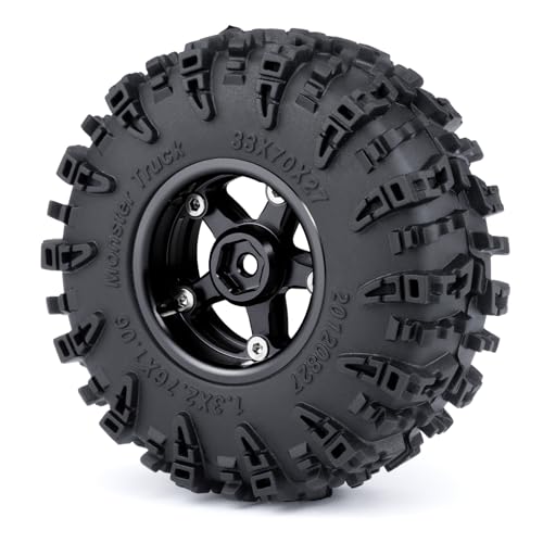 4PCS 1.3" Beadlock Wheel Tires Set Aluminum 1.3inch 5-Spoke Beadlock Wheel Hub Wheel Rim 7mm Hex ＆ 70mm/2.76inch Rubber Crawler Tires for 1/18 1/24 RC Crawler Car SCX24 TRX4M (Black) - color: Black
