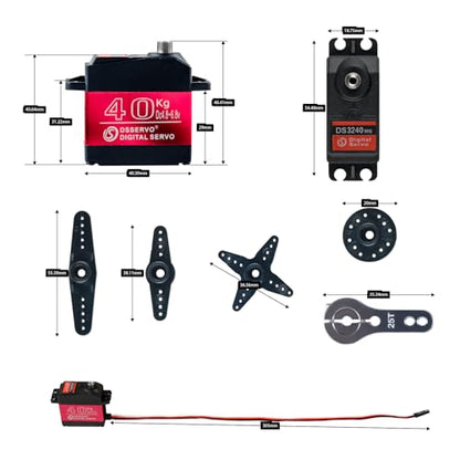 4PCS 40KG 6V DS3240 Waterproof Digital Servo with 25T Servo Arm High Torque for 1:8 1:10 1:12 RC Toys Model Crawler Truck Mechanical Arm180°/270° (270 Degree)