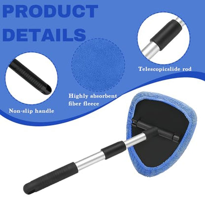 Car Window Cleaner, Car Cleanser Brush, Car Accessories Car Cleaning Supplies Tools, Car Cleaning Kit with Extendable Handle, Microfiber Cloth, Spray Bottle, Fits All Cars (Blue) - color: Blue