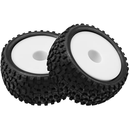 4Pack HIRCQOO OD 88mm/3.46" Front and Rear Rubber Tire Tyre & Plastic Wheel Rims 12mm Hex Hub Compatible with Redcat HPI HSP ExceedRC Kyosho Losi 1/10 Scale Off Road Buggy (White) - color: White
