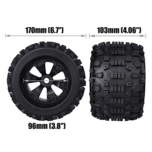Aimrock 17mm Hex 3.8 RC Wheels and Tires Pre-glued Combo for 1/10 Traxxas Maxx Tmaxx E-Revo Revo 3.3 1/8 Arrma Kraton Outcast Notorious 6S Redcat RC Monster Truck Off-Road Car, Set of 4