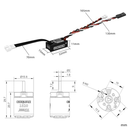 SEQURE ANT ESC 1520 3500KV Brushless Combo for 1/24, 1/18, 1/16 Crawlers | Waterproof ESC, 50A, 6V 3A BEC, Dshot/PWM, Outrunner Motor, 2-3S Lipo, 2.0mm shaft, M2 9/10/12.5mm