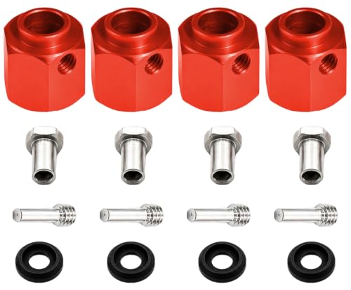 4PCS 12mm Hex Hub 11mm Offset Wheel Hex Extension for Traxxas TRX4 TRX6 | CNC Metal Wheel Spacer for RC Crawlers Helps Increase Track Width and Side-Hill Stability Reduce Vibration Add Tire Clearance - color: red