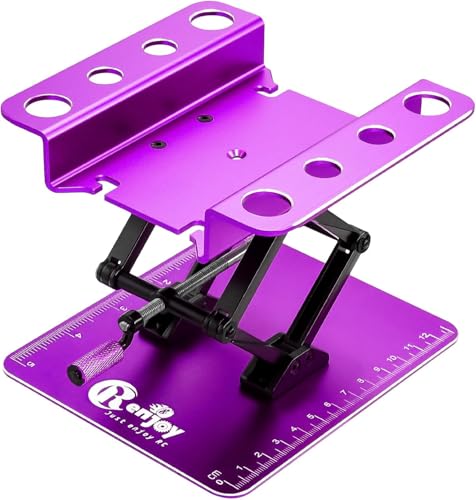 RC Car Work Stand w/Screw Tray for 1/8 1/10 1/12 Scale RC Cars, Purple | Aluminum RC Car Stand Lift Lower with Anti-Slip Dual Scale Base & Tool Holder Top Plate for RC Crawler TRX4 SCX10 Upgrades - color: Purple