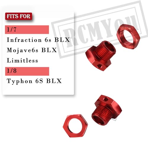 17mm Wheel Hex/Nuts & Wheel Wrench Upgrades Part for 1/7 Infraction 6s BLX/Mojave 6s BLX/Limitless 1/8 Typhon 6S BLX,Aluminum Hex Hub Adapters Hops Up,Red - color: Red - Upgrades Part