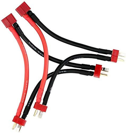 FLY RC 2pcs T Serial Series Connector 1 Female to 2 Male T Plug in Series Power Connector Adapter with 12cm Wire for RC Quadcopter Multirotor - style: T Series Connector