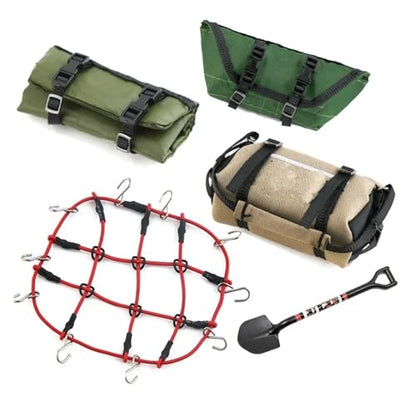 RC Cars Spare Parts for TRX4M for SCX24 1/18 1/24 5pcs Storage Bag Roof Bag Handbag Sleeping Bag Luggage Net Shovel Decoration RC Crawler Car Parts(C) - size: C