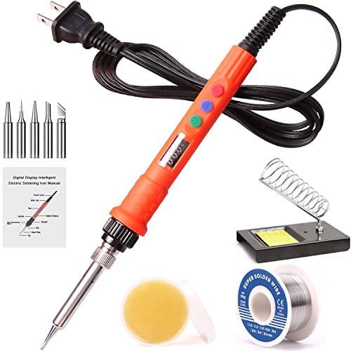 Electronic Soldering Iron Kit, 120W Digital Soldering Gun Tools | Portable Easy-play Solder Kit with 5pcs Extra Tips, 50g Solder Wire, Heavy Duty Holder, Cleaning Sponge, Solder Paste - color: Digital 120w 10-in-1