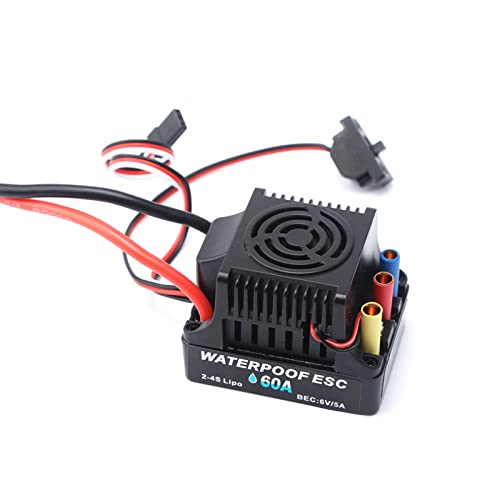 GoolRC 60A Brushless ESC 2-4S Waterproof Electric Speed Controller with 6V 5A BEC T Plug for 1/8 1/10 RC Car