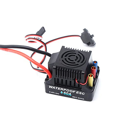 GoolRC 60A Brushless ESC 2-4S Waterproof Electric Speed Controller with 6V 5A BEC T Plug for 1/8 1/10 RC Car
