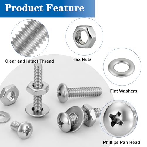 570Pcs Phillips Pan Head Nuts and Bolts Assortment Kit#6-32#8-32#10-24 | 304 Stainless Steel Machine Screws and Washers Fully Threaded Fastener with lengths from 1/4" to 1" for DIY, Furniture Repair - size: SS #6#8#10 570PCS